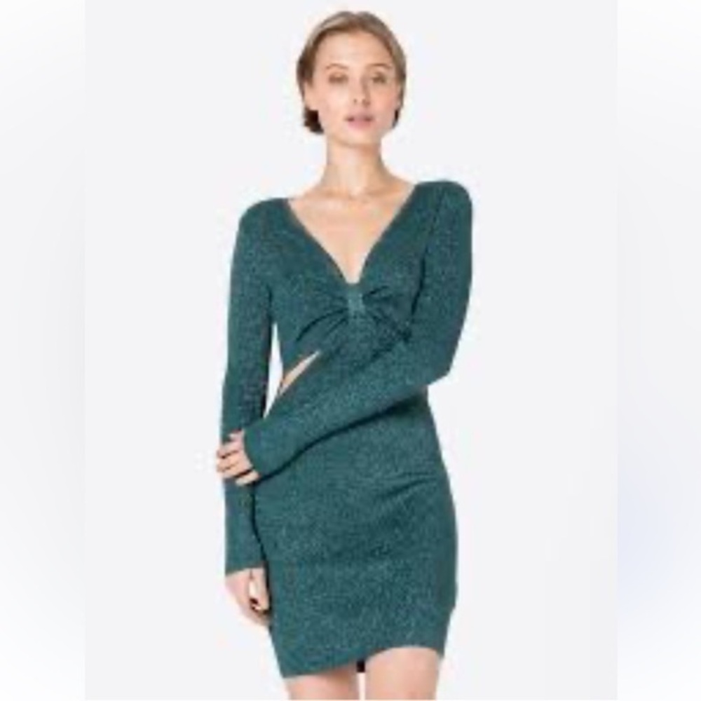 NWT ABERCROMBIE & FITCH Teal Shinmer Long Sleeved Knot Front Dress XLT